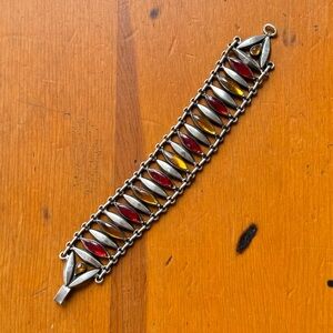 Vintage Sterling Silver Handcrafted Bracelet MCM Amber Resin Glass Modernist